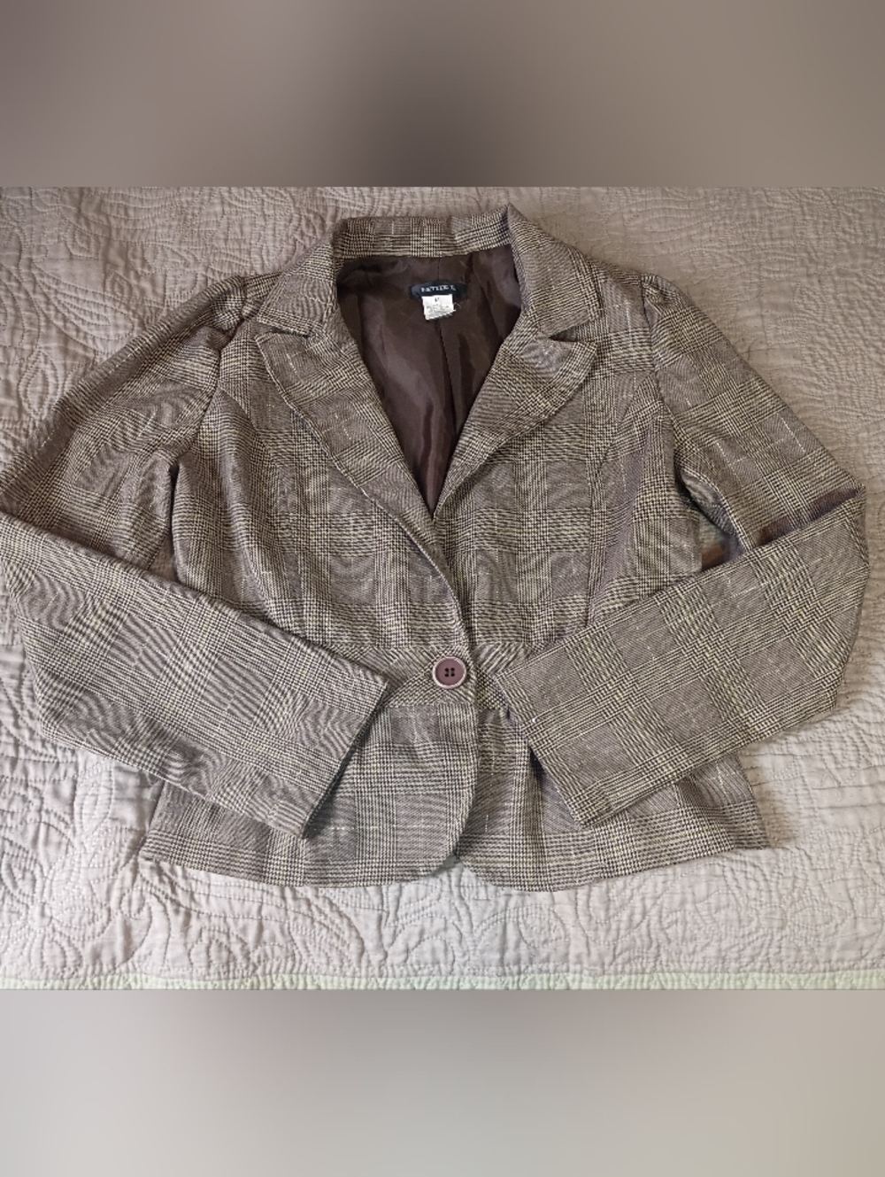 90s Y2K Vintage Better Be Taupe Brown, Cream, Green Plaid Single-Button Blazer M